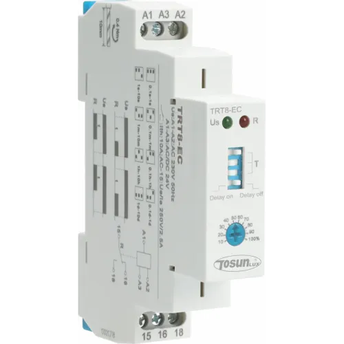 Двухфункциональное реле задержки TRT8-EC (on/off), 10А, АС230/DC24, 2SPDT Двухфункциональное реле задержки TRT8-EC (on/off), 10А, АС230/DC24, 2SPDT