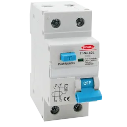 TSN3-63L, 1P+N (2P), 25А, 30мА, тип АС, 6kА з захистом від надструмів TSN3-63L, 1P+N (2P), 25А, 30мА, тип АС, 6kА з захистом від надструмів