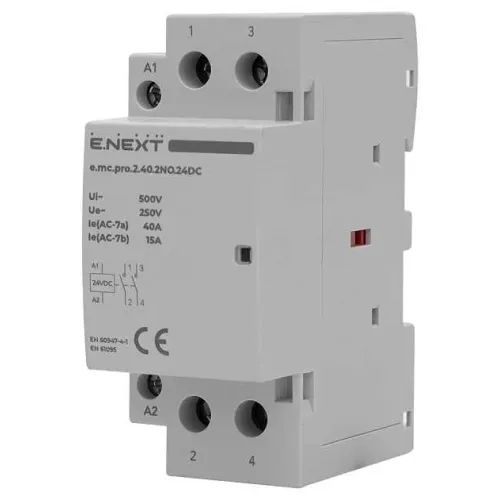 Модульный контактор e.mc.pro.2.40.2NO.24DC, 2р, 40А, 2NO, 24В Модульный контактор e.mc.pro.2.40.2NO.24DC, 2р, 40А, 2NO, 24В