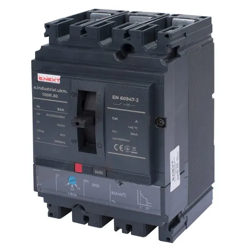 Силовий автоматичний вимикач e.industrial.ukm.100R.80 з регулюванням, 3р, 80А Силовий автоматичний вимикач e.industrial.ukm.100R.80 з регулюванням, 3р, 80А