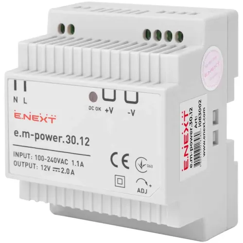 Блок живлення на DIN-рейку e.m-power.30.12 30Вт, DC12В Блок живлення на DIN-рейку e.m-power.30.12 30Вт, DC12В