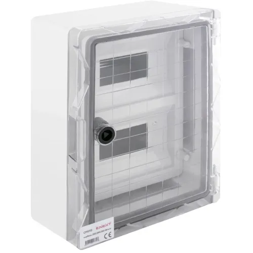 Корпус ударопрочный из АБС-пластика e.plbox.250.330.130.18m.tr, 250х330х130мм, IP65 с прозрачными дверцами и панелью под 18 модулей Корпус ударопрочный из АБС-пластика e.plbox.250.330.130.18m.tr, 250х330х130мм, IP65 с прозрачными дверцами и панелью под 18 модулей