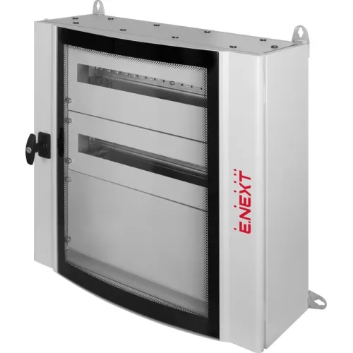 Корпус металевий e.mbox.industrial.n.72.bc.gl IP55 навісний на 72 модулі з суцільною панеллю, зі склом Корпус металевий e.mbox.industrial.n.72.bc.gl IP55 навісний на 72 модулі з суцільною панеллю, зі склом
