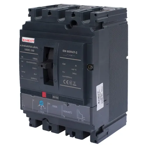 Силовий автоматичний вимикач e.industrial.ukm.100R.100 з регулюванням, 3р, 100А Силовий автоматичний вимикач e.industrial.ukm.100R.100 з регулюванням, 3р, 100А