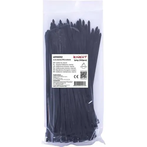 Кабельная стяжка e.ct.stand.370.4.black (100шт), черная Кабельная стяжка e.ct.stand.370.4.black (100шт), черная