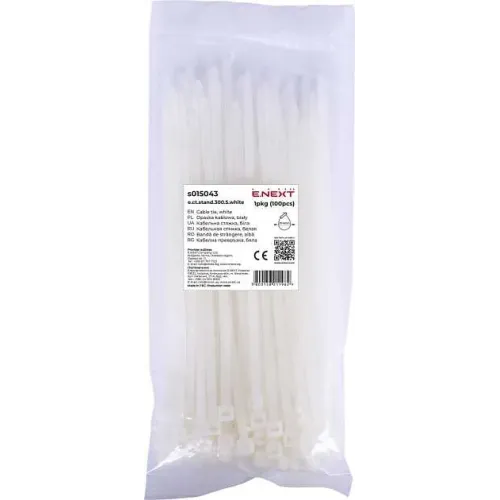 Кабельна стяжка e.ct.stand.300.5.white (100шт), біла Кабельна стяжка e.ct.stand.300.5.white (100шт), біла