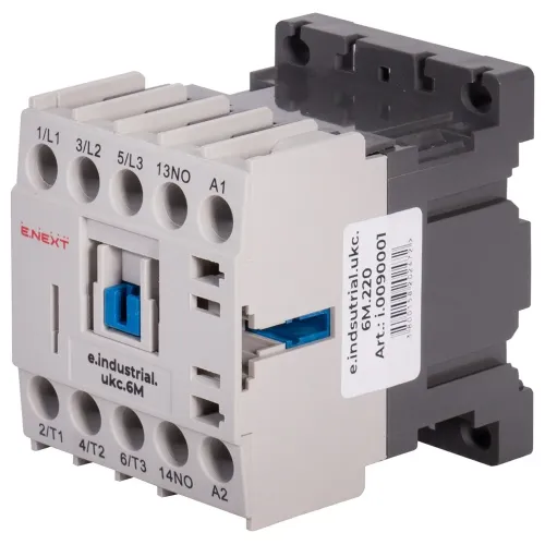 Контактор e.industrial.ukc.6M.220, 6А, 220В, no, малогабаритний Контактор e.industrial.ukc.6M.220, 6А, 220В, no, малогабаритний