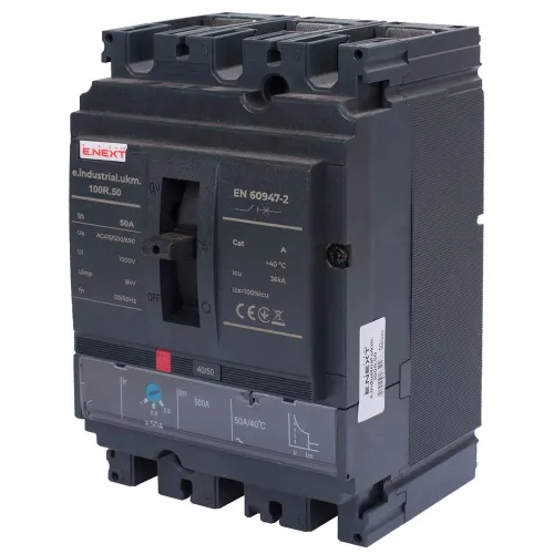 Силовий автоматичний вимикач e.industrial.ukm.100R.50 з регулюванням, 3р, 50А Силовий автоматичний вимикач e.industrial.ukm.100R.50 з регулюванням, 3р, 50А