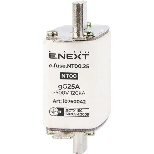 Запобіжник плавкий e.fuse.NT00.25, габарит 00, 25А Запобіжник плавкий e.fuse.NT00.25, габарит 00, 25А