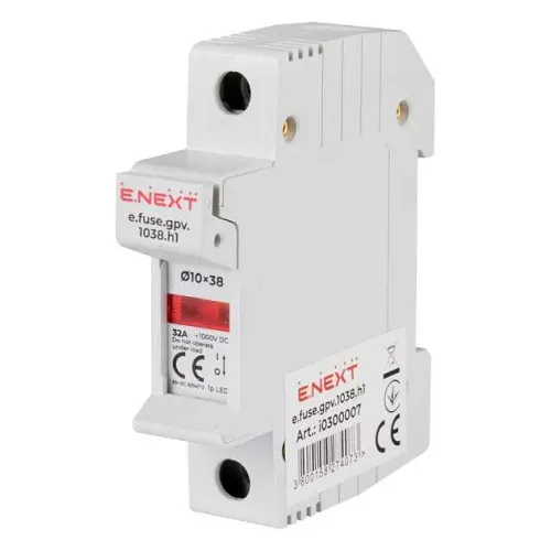 Держатель предохранителя на DIN-рельсе e.fuse.gpv.1038.h1, gPV, под предохранитель 10х38, 1р, 32А Держатель предохранителя на DIN-рельсе e.fuse.gpv.1038.h1, gPV, под предохранитель 10х38, 1р, 32А