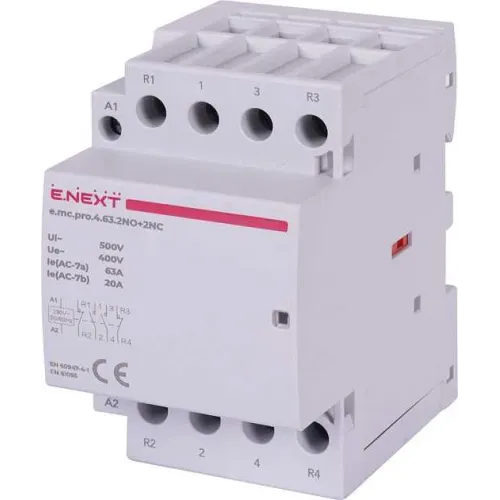 Модульный контактор e.mc.pro.4.63.2NO+2NC, 4р, 63А, 2NO+2NC, 220В Модульный контактор e.mc.pro.4.63.2NO+2NC, 4р, 63А, 2NO+2NC, 220В