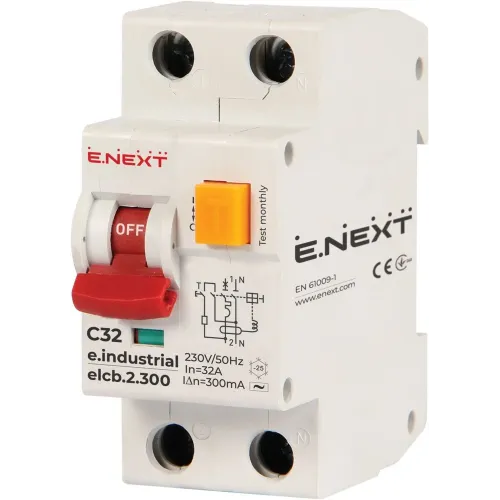 Выключатель дифференциального тока (дифавтомат) e.industrial.elcb.2.C32.300, 2р, 32А, С, 300мА Выключатель дифференциального тока (дифавтомат) e.industrial.elcb.2.C32.300, 2р, 32А, С, 300мА