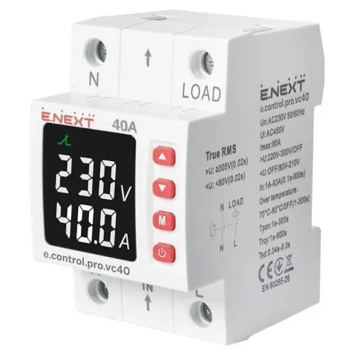 Реле контроля напряжения и тока однофазное 40А e.control.pro.vc40 Реле контроля напряжения и тока однофазное 40А e.control.pro.vc40