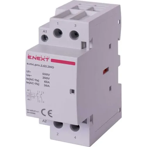 Модульный контактор e.mc.pro.2.63.2NO, 2р, 63А, 2NO, 220В Модульный контактор e.mc.pro.2.63.2NO, 2р, 63А, 2NO, 220В