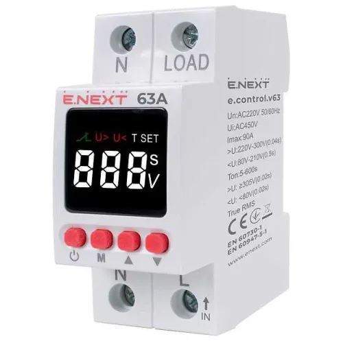 Реле контролю напруги однофазне 63А з індикацією e.control.v63 Реле контролю напруги однофазне 63А з індикацією e.control.v63