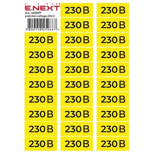 Самоклеюча наклейка "230В" e.sticker.voltage.230.2 (90х38мм) 26 шт/лист Самоклеюча наклейка "230В" e.sticker.voltage.230.2 (90х38мм) 26 шт/лист