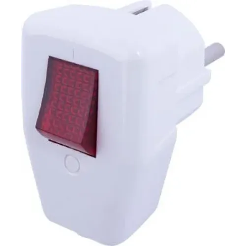 Вилка бытовая e.plug.angle.009.16, с з/к, 16А, угловая, белая, с выключателем Вилка бытовая e.plug.angle.009.16, с з/к, 16А, угловая, белая, с выключателем