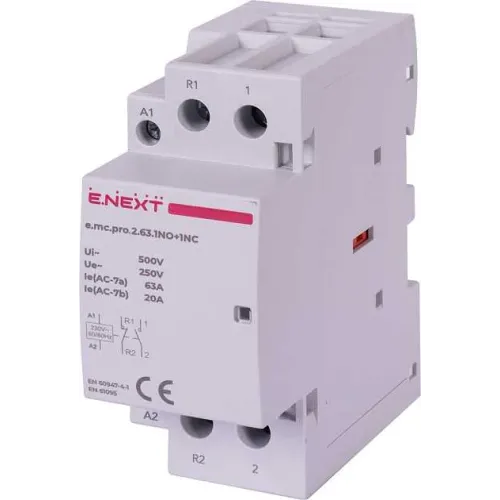 Модульний контактор e.mc.pro.2.63.1NO+1NC, 2р, 63А, 1NO+1NC, 220В Модульний контактор e.mc.pro.2.63.1NO+1NC, 2р, 63А, 1NO+1NC, 220В