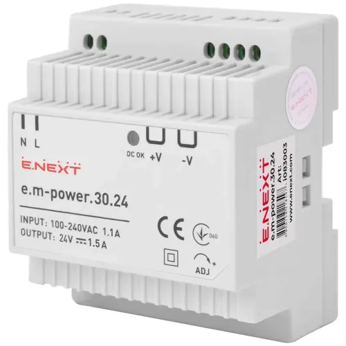 Блок живлення на DIN-рейку e.m-power.30.24 30Вт, DC24В Блок живлення на DIN-рейку e.m-power.30.24 30Вт, DC24В