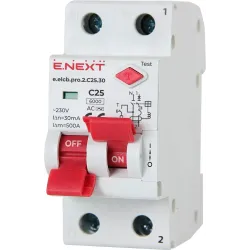 Вимикач диференційного струму (дифавтомат) e.elcb.pro.2.C25.30, 2р, 25А, C, 30мА з розділеною рукояткою Вимикач диференційного струму (дифавтомат) e.elcb.pro.2.C25.30, 2р, 25А, C, 30мА з розділеною рукояткою