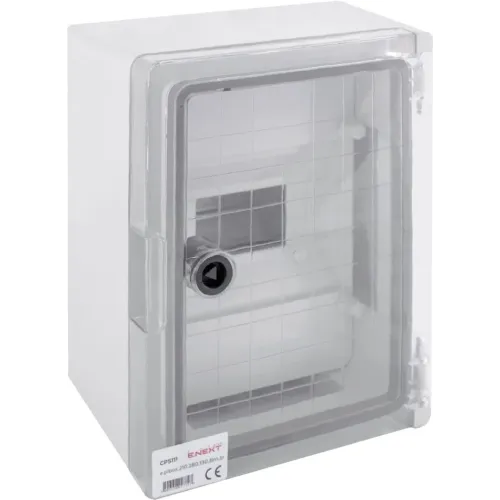 Корпус удароміцний з АБС-пластика e.plbox.210.280.130.8m.tr, 210х280х130мм, IP65 з прозорими дверцятами та панеллю під 8 модулів Корпус удароміцний з АБС-пластика e.plbox.210.280.130.8m.tr, 210х280х130мм, IP65 з прозорими дверцятами та панеллю під 8 модулів