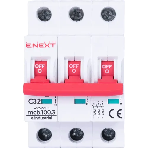 Модульный автоматический выключатель e.industrial.mcb.100.3.C32, 3 р, 32А, C, 10кА Модульный автоматический выключатель e.industrial.mcb.100.3.C32, 3 р, 32А, C, 10кА