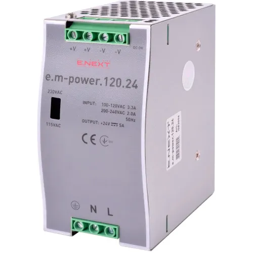 Блок питания на DIN-рельсе e.m-power.120.24 120Вт, DC24В Блок питания на DIN-рельсе e.m-power.120.24 120Вт, DC24В