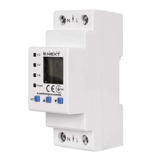 Реле контроля напряжения и тока однофазное 63А с индикацией e.control.pro.vcm63 Реле контроля напряжения и тока однофазное 63А с индикацией e.control.pro.vcm63