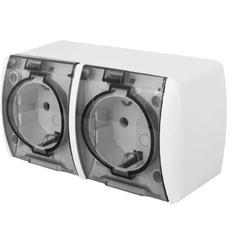 Розетка двойная e.aqua.1232.grt с з/к, для наружного монтажа, IP54, крышка прозрачная Розетка двойная e.aqua.1232.grt с з/к, для наружного монтажа, IP54, крышка прозрачная