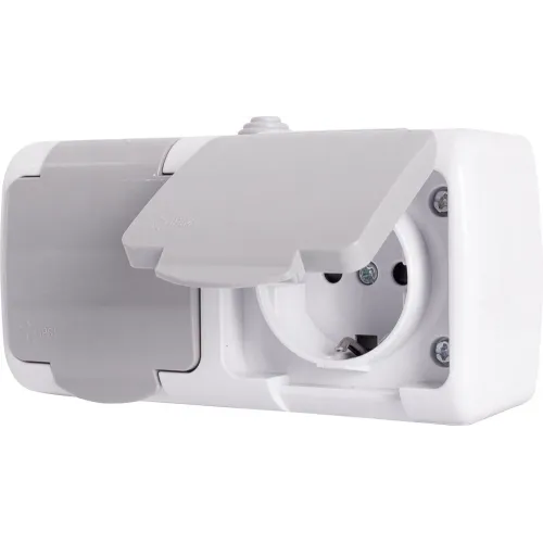 Розетка двойная e.aqua.1232.grg с з/к, для наружного монтажа, IP54, серый Розетка двойная e.aqua.1232.grg с з/к, для наружного монтажа, IP54, серый