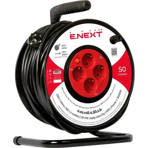 Удлинитель e.es.roll.4.50.z.b. барабанного типа, на катушке, с з/к, 50м, baby protect, провод 3х1,5кв.мм Удлинитель e.es.roll.4.50.z.b. барабанного типа, на катушке, с з/к, 50м, baby protect, провод 3х1,5кв.мм
