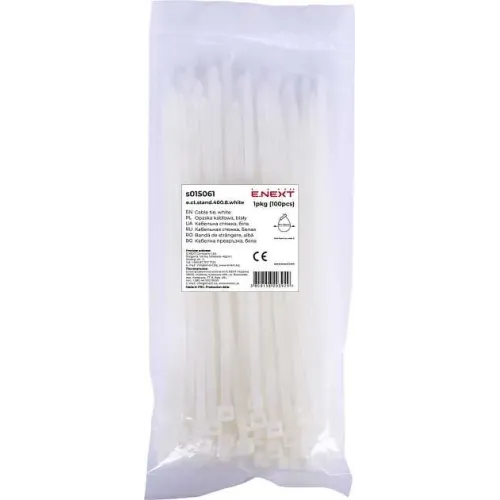 Кабельная стяжка e.ct.stand.400.8.white (100шт), белая Кабельная стяжка e.ct.stand.400.8.white (100шт), белая