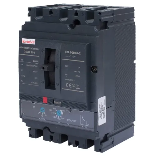 Силовий автоматичний вимикач e.industrial.ukm.250R.250 з регулюванням, 3р, 250А Силовий автоматичний вимикач e.industrial.ukm.250R.250 з регулюванням, 3р, 250А