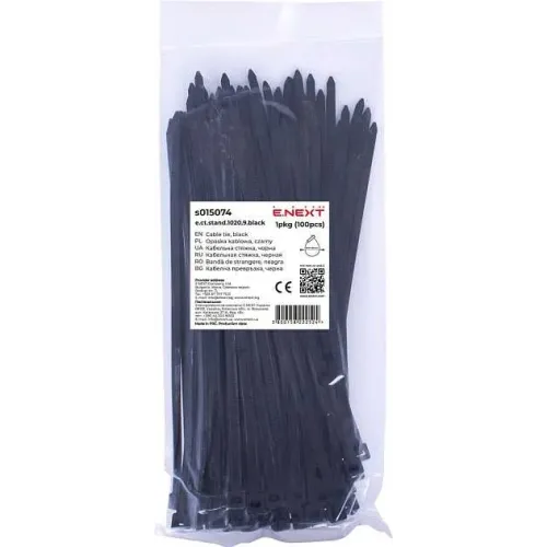 Кабельна стяжка e.ct.stand.1020.9.black (100шт), чорна Кабельна стяжка e.ct.stand.1020.9.black (100шт), чорна