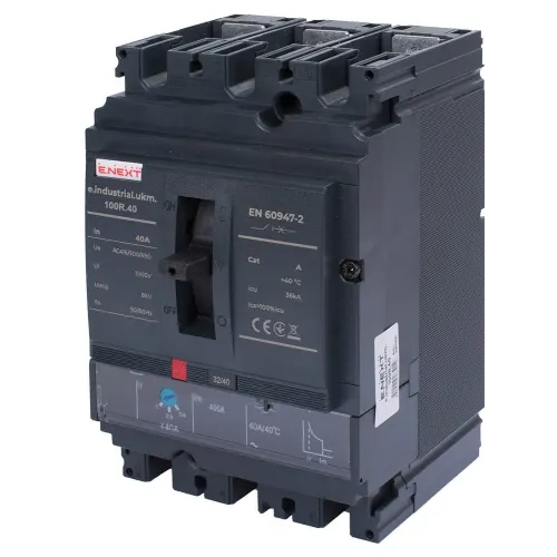 Силовий автоматичний вимикач e.industrial.ukm.100R.40 з регулюванням, 3р, 40А Силовий автоматичний вимикач e.industrial.ukm.100R.40 з регулюванням, 3р, 40А
