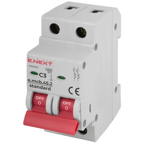 Модульный автоматический выключатель e.mcb.stand.45.2.C3, 2р, 3А, C, 4,5 кА Модульный автоматический выключатель e.mcb.stand.45.2.C3, 2р, 3А, C, 4,5 кА