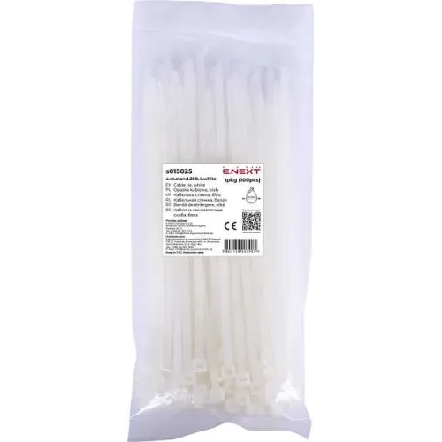 Кабельная стяжка e.ct.stand.280.4.white (100шт), белая Кабельная стяжка e.ct.stand.280.4.white (100шт), белая