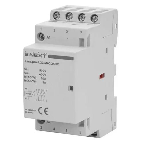 Модульный контактор e.mc.pro.4.20.4NO.24DC, 4р, 20А, 4NO, 24В Модульный контактор e.mc.pro.4.20.4NO.24DC, 4р, 20А, 4NO, 24В