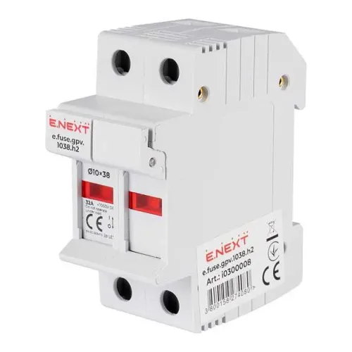 Утримувач запобіжника на DIN-рейку e.fuse.gpv.1038.h2, gPV, під запобіжник 10х38, 2р, 32А Утримувач запобіжника на DIN-рейку e.fuse.gpv.1038.h2, gPV, під запобіжник 10х38, 2р, 32А