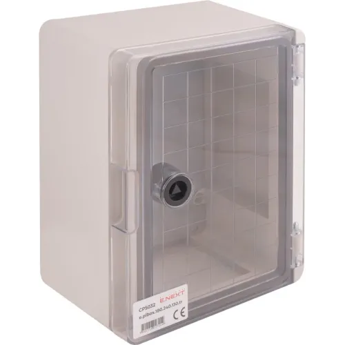 Корпус удароміцний з АБС-пластика e.plbox.180.240.130.tr, 180х240х130мм, IP65 з прозорими дверцятами Корпус удароміцний з АБС-пластика e.plbox.180.240.130.tr, 180х240х130мм, IP65 з прозорими дверцятами