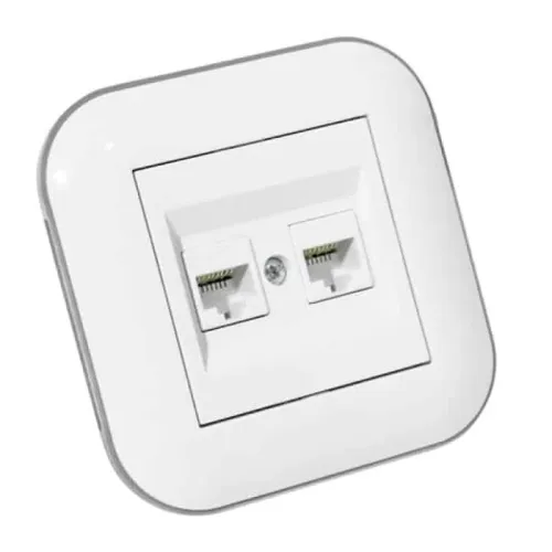 Розетка компьютерная двойная (CAT6) LOFT белый+серый Розетка компьютерная двойная (CAT6) LOFT белый+серый