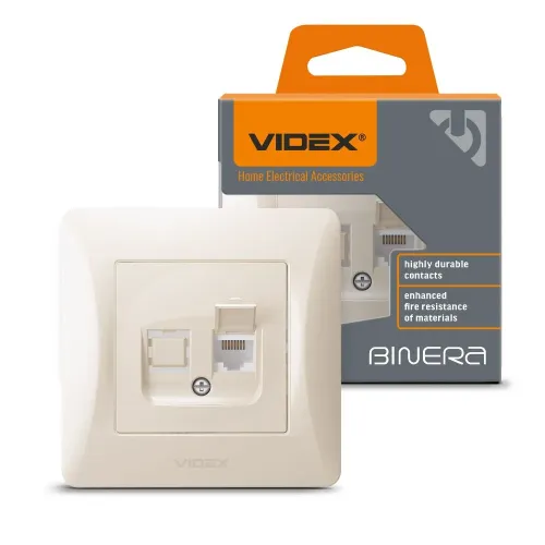 Розетка CAT6 одинарная компьютерная кремовая VIDEX BINERA Розетка CAT6 одинарная компьютерная кремовая VIDEX BINERA