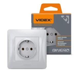 Розетка одинарная с заземлением серебряный шелк VIDEX BINERA