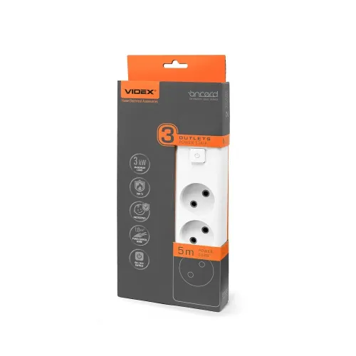 Сетевой удлинитель VIDEX ONCORD б/с 3п 5м с кнопкой White Сетевой удлинитель VIDEX ONCORD б/с 3п 5м с кнопкой White