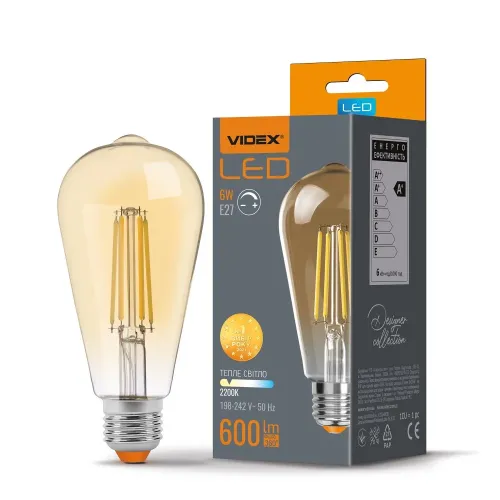 LED лампа VIDEX Filament ST64FAD 6W E27 2200K димерная бронза LED лампа VIDEX Filament ST64FAD 6W E27 2200K димерная бронза