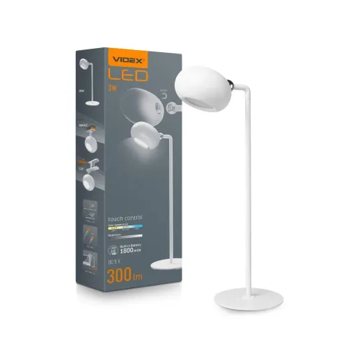 LED лампа настольная с аккумулятором VIDEX VLE-TF18W 3W 3000-5500K Белая LED лампа настольная с аккумулятором VIDEX VLE-TF18W 3W 3000-5500K Белая