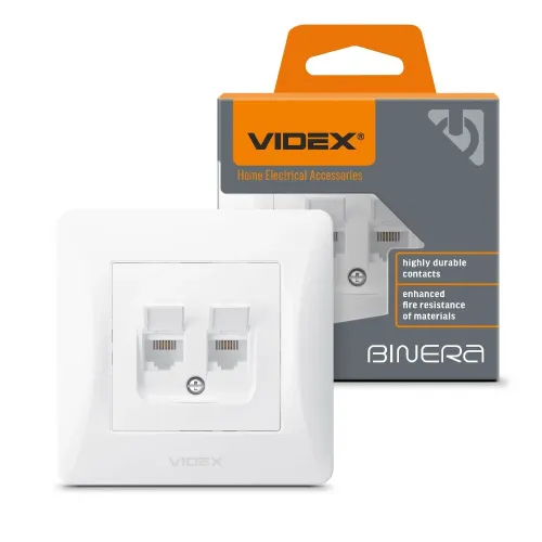 Розетка CAT3+CAT3 подвійна телефонна біла VIDEX BINERA Розетка CAT3+CAT3 подвійна телефонна біла VIDEX BINERA