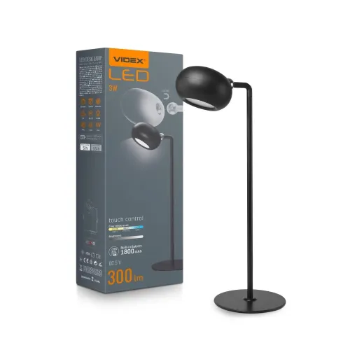 LED лампа настільна з акумулятором VIDEX VLE-TF18B 3W 3000-5500K Чорна LED лампа настільна з акумулятором VIDEX VLE-TF18B 3W 3000-5500K Чорна