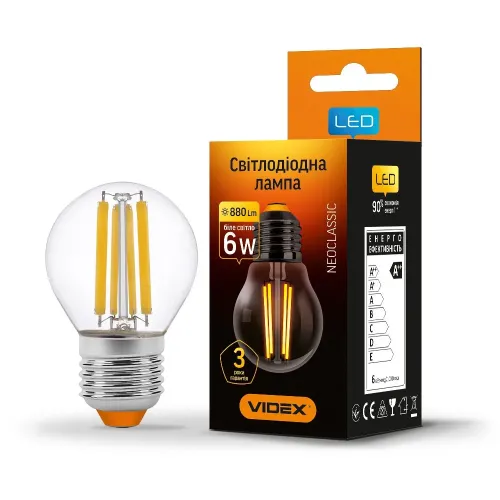 LED лампа VIDEX Filament G45F 6W E27 4100K LED лампа VIDEX Filament G45F 6W E27 4100K