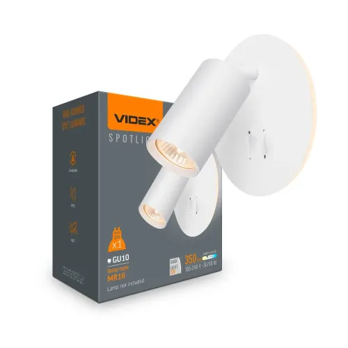 Светильник VIDEX под лампу GU10 настенный с подсветкой и кнопкой белый (VL-SPF24E-W) Светильник VIDEX под лампу GU10 настенный с подсветкой и кнопкой белый (VL-SPF24E-W)